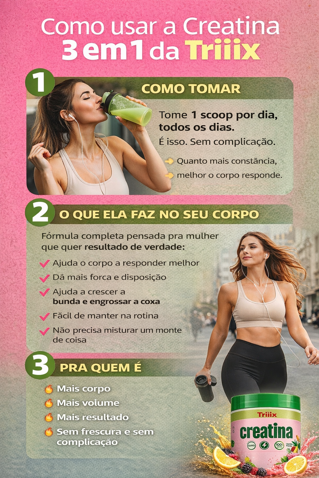 Creatina 3 em 1 da Triiix Perfect - Aminoácidos + Pré Treino + Creatina 150 Gramas