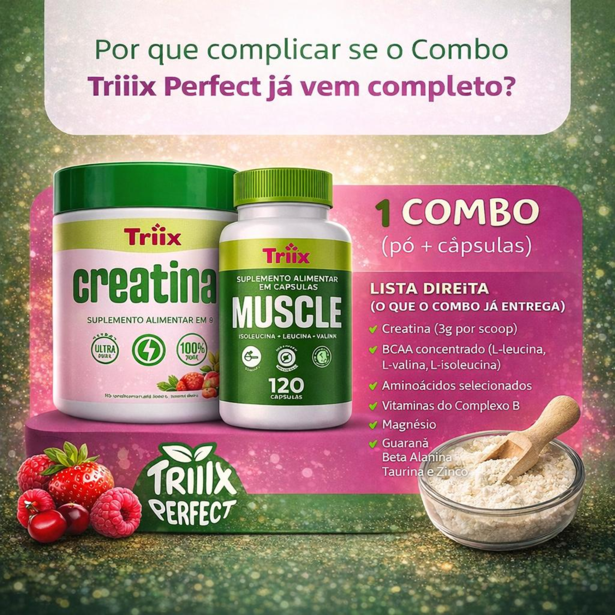 Combo Triiix - 2un Creatina 150g + 1un Muscle 120 Capsulas