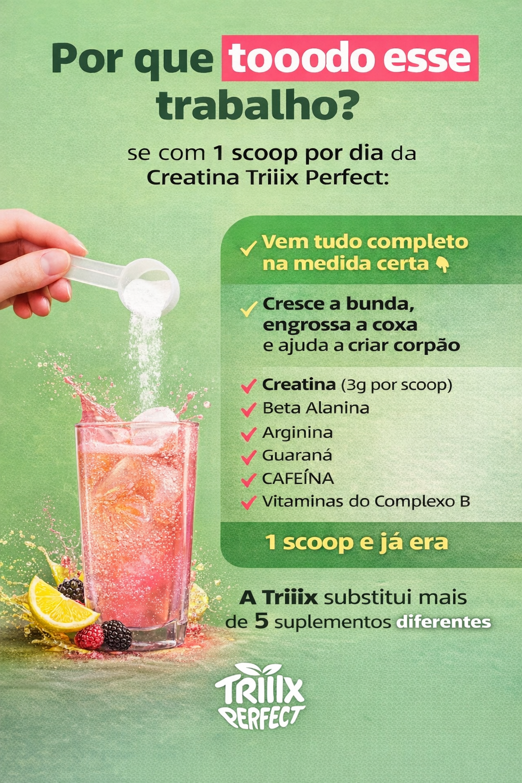 Creatina 3 em 1 da Triiix Perfect - Aminoácidos + Pré Treino + Creatina 150 Gramas